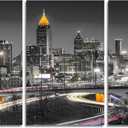 Atlanta Skyline Wall Art Black and White Georgia Cityscape Canvas Wall Decor for Living Room HD Prints Pictures Painting Artwork Decorations Poster with Frames Ready to Hang (42''Wx22''H)