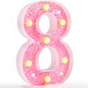 Pooqla Marquee Numbers, Pink Light Up Numbers for Girls 8th 18th Birthday, Battery Powered Glitter Number Night Light Gift for Christmas Bedroom Dorm Classroom Party Decoration, Pink Number 8 (Warm White)