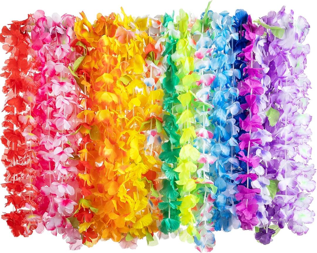 JOYIN 120 Counts Hawaiian Leis Bulk, Colorful Tropical Flower Leis for Kids Adults Hawaiian Beach Luau Party Favors Decorations
