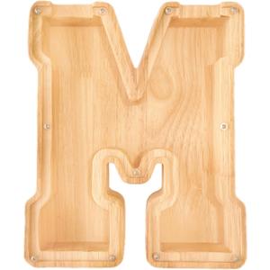 Twenty-six English Alphabet A-Z Letter Piggy Bank,Large-Capacity Transparent Wooden Alphabet Piggy BankPersonalized Coin Savings Box, Name DIY Creative Purchase Combination.M (M)