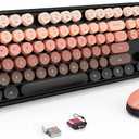 Wireless Keyboard and Mouse Combo, Retro Typewriter Keyboard with Round Keycaps, Full-Size Ergonomic, Aurora Red, Ideal for Windows PC, Home, Office, and College