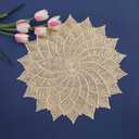 FAVE 6Pcs Round Placemats Pressed Vinyl Slip Resistant Table Mats Golden Lotus Placmats for Wedding, Banquet, Birthday, Party, Restaurant Decorations(Good Luck Leaf, 6 PCS)