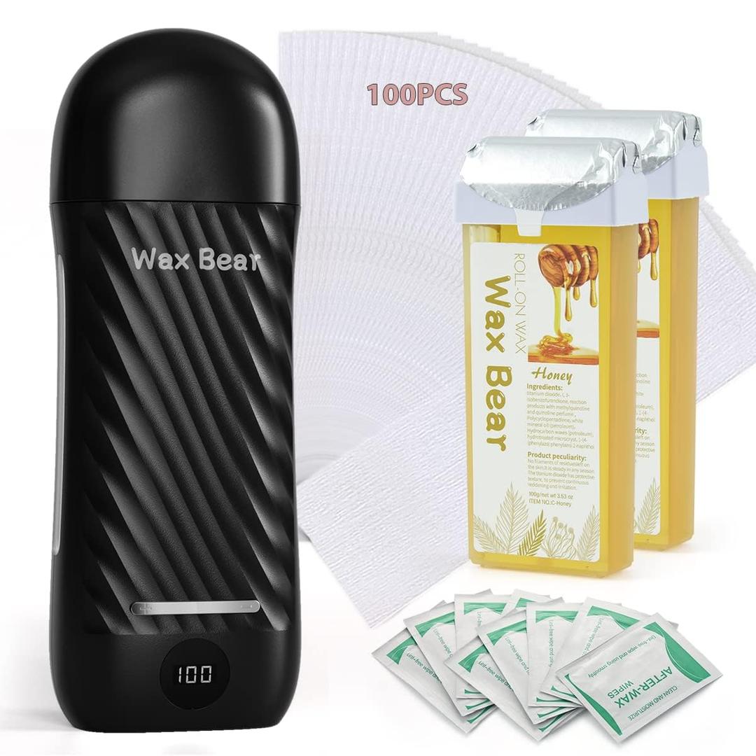 Roll-On Hair Removal Kit with Soft Wax Heater - Refillable Cartridges for Efficient, Mess-Free At-Home Waxing (Raven Black) (Raven Black)