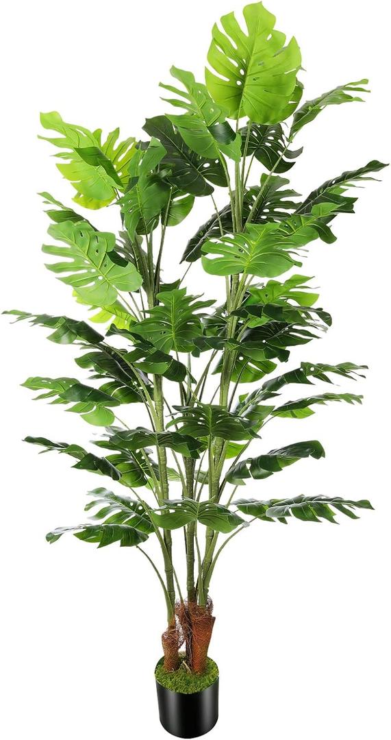 OXLLXO 6.3ft Artificial Monstera Deliciosa Tree (75in) with Plastic Nursery Pot Faux Tree, Fake Tropical Split Leaf Palm Plant for Office House Farmhouse Living Room Home Decor (Indoor/Outdoor)
