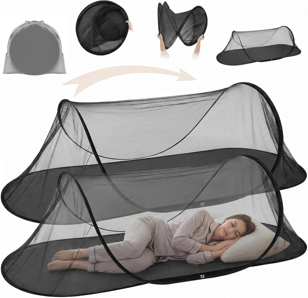 2 Pcs Large Pop up Mosquito Tent Portable Foldable Mosquito Bug Net for Bed Camping Travel Patio Outdoor 78 * 31 * 22 Inch Bug Netting Mesh Tent Canopy for Adults Bedroom, Black