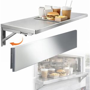 Folding Concession Shelf 48 x 12 Inch, Stainless Steel Drop Down Serving Shelf, Wall Mounted Folding Shelf for Food Truck Window & Concession Stand