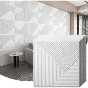 WOWSTAR 12-Pack 3D Wall Panels 19.7" x 19.7", White Slat Wall Panels for Interior Wall Decor, Modern Wall Covering for Living Room, Bedroom & Office, 12"x12"