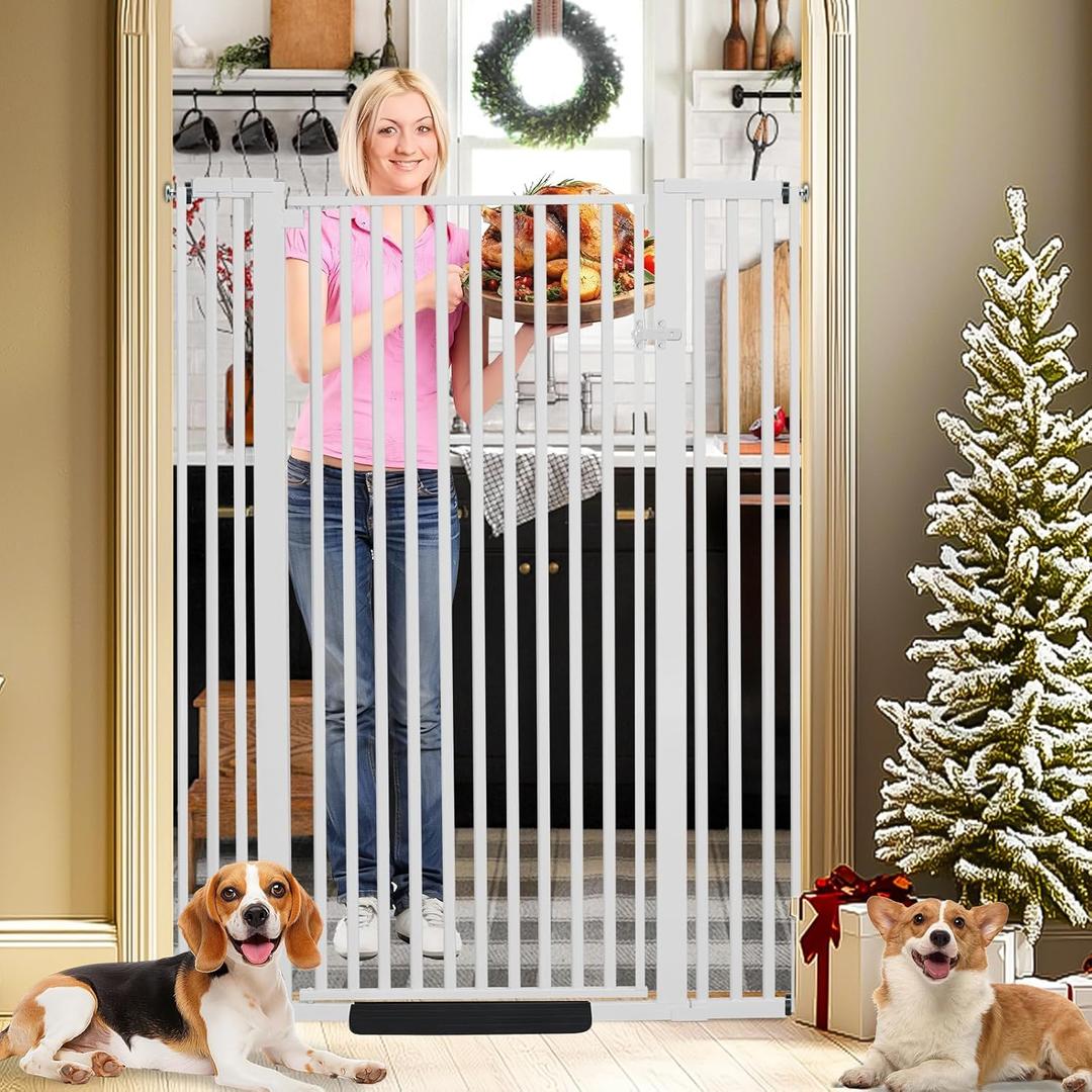 55 Inch Extra Tall Pet Gate for Cats,29.92"-43" Adjustable Wide Dog Gates, Pressure Mounted Walk Through Tall Pets Gate for Doorways, Hallway, Stairs(White)