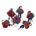 Ling's Moment Burgundy & Navy Wedding Flowers Mini Bridesmaid Bouquets Maroon Rose Set of 6 Pre-Made Small Floral Dark Red Wedding Centerpieces - Burgundy & Navy