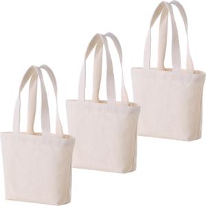 Mini Canvas Tote Bag Extra Small Gift Bag for DIY Heat Transfer & Personalized Design, Reusable Plain Cotton Bag for Party (12, Beige)