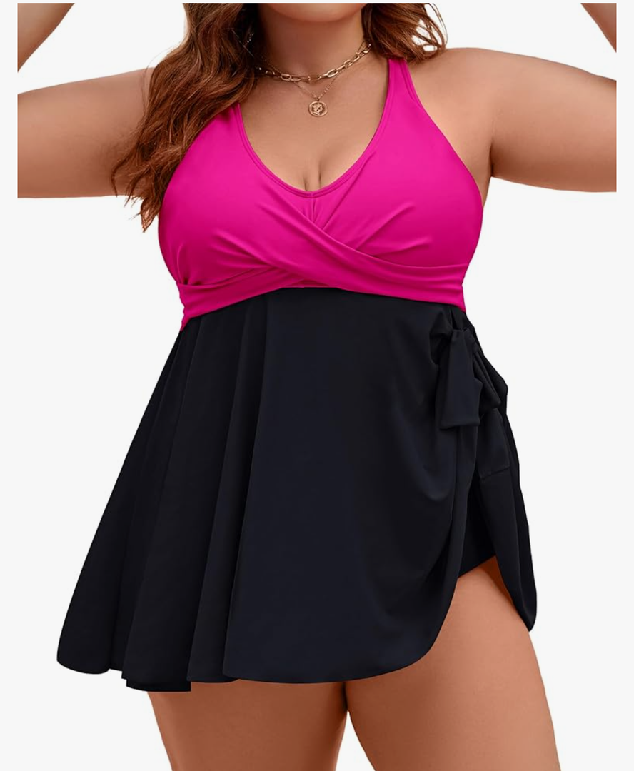 Edelqual Womens Plus Size Tankini Swimsuit Two Piece Tummy Control Bathing Suits Swim Dress Swimwear with Shorts,4XL