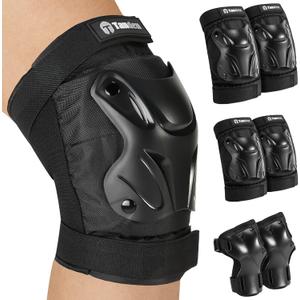 Tanden Skating Protective Gear Knee and Elbow Pads Wrist Guards for Roller Skating Skateboarding, Skate Pads Adult Knee Pads (Adult (14+ years), Black)