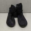 LongBay Women's Warm Chenille Knit Bootie Slippers Memory Foam Comfy Suede Fluffy Faux Fur Boots House Shoes (7-8, Black)