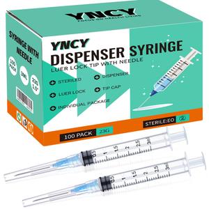 100 Pack 3ml Disposable Syringe with Needle 23Ga 1.0 Inch, Luer Lock Syringes, Individual Sterilized Wrapped (3mL-23G 1.0)
