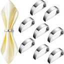 Stainless Steel Napkin Rings Metal Napkin Ring Holders Modern Ring Holder Serviette Buckles Metallic Adornment for Table Settings Kitchen Dinner Party Wedding (Bright Silver Semicircle, 8 Pcs)