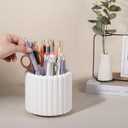 Anyoifax 360 Rotating Pen Holder 7 Slots Desk Organizer Removable Pencil Cup Plastic Art Supplies and Accessories Desktop Storage Box Caddy for Office, School, Home (White)