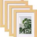 Egofine 5x7 Picture Frames Natural Wood Frames with Plexiglass, Display Pictures 3.5x5/4x6 with Mat or 5x7 Without Mat Set of 4 for Tabletop and Wall Mounting
