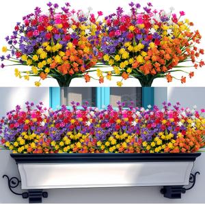 Lnoicy 20pcs Artificial Flowers for Outdoor,Plastic Flowers Decoration, UV Resistant Faux Flowers Shrubs, Artificial Plants for Indoor Outside Garden Home Wedding Farmhouse(7 Colors)
