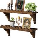 QsQueen Scalloped Wood Wall Shelf – 17 Inch Floating Shelf with Wood Brackets, Easy to Install Rustic Wall Shelf for Living Room, Bedroom, Bathroom, or Any Space, Brown