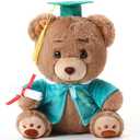 Deekin 10 Inch Graduation Bears Stuffed Animal Class of 2025 Plush Bear in Black Cap Graduation Bear Kindergarten Graduation Gifts Stuffed Bear Plush Bear Toy for Grad Party Decor(Teal)