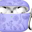 Lerobo Flower Engraved Cover for Airpods Pro 2nd 1st Generation Case USB C, Cute Soft Silicone Skin Full Protective Cover Compatible with Apple AirPods Pro/Pro 2 Case, Front LED Visible, Bluish Violet