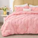 BEDELITE Pink Comforter Set Queen - 3 Pieces Boho Pintuck Bedding Comforter Sets, Lightweight Soft & Warm Bed Comforter Queen with 2 Pillowcases for All Season (Queen(88"x88"))