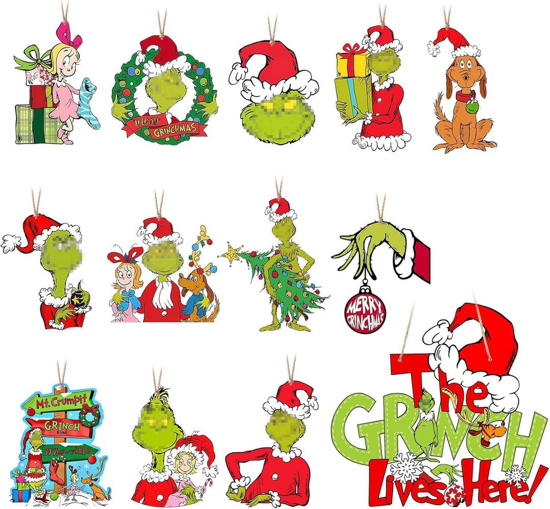 24 Pcs Christmas Tree Ornaments, 1 Pcs Christmas Decorations Hanging Sign with Rope, Wooden Green Small Xmas Tree Ornaments for Holiday Party Indoor Outdoor Christmas Tree Hanging Decorations