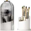 Eorbow Makeup Brush Holder Organizer with Lids, 360°Rotating Clear Dustproof Make Up Brush Container Box, Vanity Spinning Cosmetic Tools Storage Cup for Desktop Office Bathroom Countertop