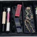 5-Compartment Velvet Sunglasses & Jewelry Organizer Tray Adjustable Dividers, Sturdy Wood, Non-Slip Storage Tray for Watches, Glasses, Bracelets, Desk or Drawer.(Tabby Black)