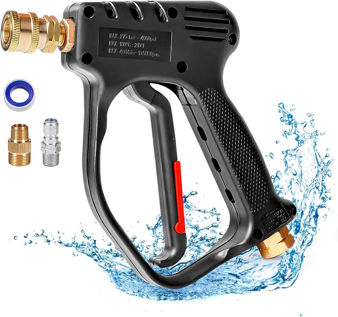 Short Pressure Washer Gun, 4000 PSI High Power Washer Spray Gun, 10.5 GPM Foam Gun with 3/8'' Swivel Quick Connect, Pressure Washer Handle with M22-14mm Adapter for Extension Wand & Hose