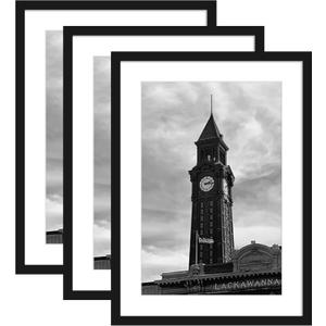 Wiscet 20x28 Picture Frame Set of 3, Display Pictures 16x24 with Mat or 20 x 28 Poster Frame without Mat, Wall Gallery Photo Frames, Black