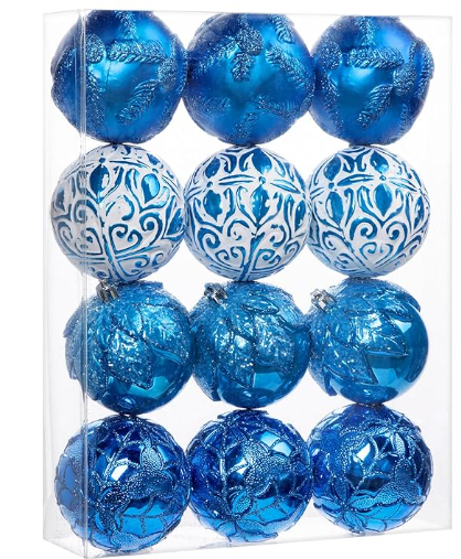 12pcs Christmas Ornaments Balls 3.14 inch Glitter Hanging Christmas Tree Ornaments Set for Christmas Decorations Hand Painted Shatterproof Christmas Baubles for Xmas Holiday Party Decor 
