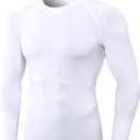 Men's Compression Shirts Long Sleeve Quick Dry Athletic Running T-Shirt Workout Sports Gym Base Layer Tops (White)
