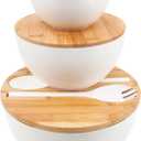 Salad Bowls Set of 3 with Lid & Serving Utensils, Bamboo Fiber Mixing Bowls Set Large Serving Bowls & Storage Set with Bamboo Lid for Salad, Kitchen Eating, Pasta, Popcorn, Chips, Fruit, White