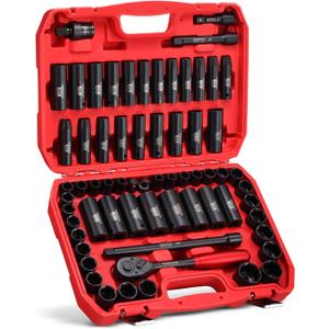 KBOISHA 1/2" Master Drive Impact Socket Set,65-Piece 6 Point Socket Set Standard SAE and Metric Sizes CR-V Steel Sockets with Adapters & Ratchet Handle