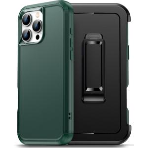 for iPhone 16 Pro Max Case with Holster Belt Clip and Tempered Glass Screen Protectors, Heavy Duty Protective Shockproof Rugged Hard Phone Cover for iPhone 16 ProMax 6.9inch, Green