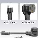 NEMA 6-20P to NEMA 14-50R 250V 20 Amp EV Charger Adapter EV Charger Power Cord Adapter Connector 11.8 Inch Electrical Power Conversion Adapter Cord for Portable EV Charger