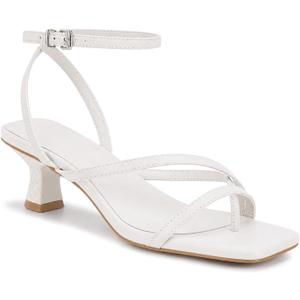 Juliet Holy Womens Strappy Sandals Kitten Heel Open Toe Slingback Ankle Strap Wedding Party Summer Heeled Sandals (White)