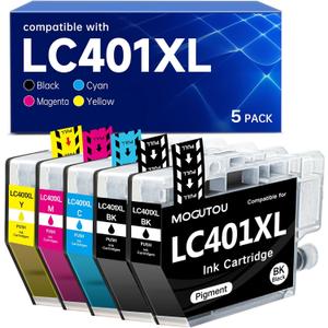 LC401XL Ink Cartridges Compatible for Brother LC401 Ink Cartridges for LC401XL 5 Pack for MFC-J1010DW MFC-J1012DW MFC-J1170DW Printer (2 Black, 1 Cyan, 1 Magenta,1 Yellow)