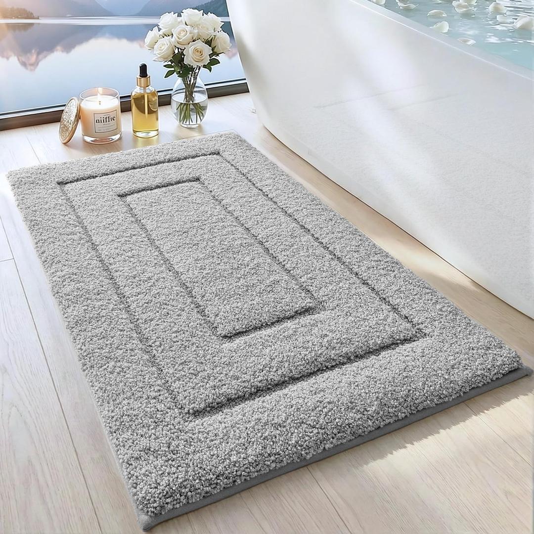 DEXI Bathroom Rug 36x24, Non Slip Washable Bath Mat for Shower Floor, Absorbent Soft Bathmat with Rubber Backing, Quick Dry Microfiber Carpet, Light Grey