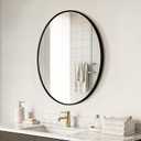 Black Oval Bathroom Mirror for Wall, 22"x28" Bathroom Vanity Mirror | HD Shatterproof Glass, Metal Framed, Oval Vanity Mirrors for Bathroom, Bedroom, Living Room, Entryway, Horizontal or Vertical