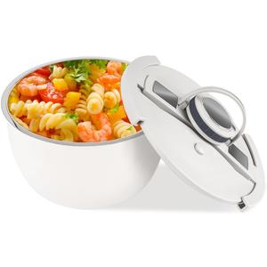 Double-Walled Stainless Steel Insulated Serving Bowl with Leak - Proof Lid - Insulated Casserole Dish - Keeps Food Warm and Cold for Hours - Perfect for Holidays, Parties, Camping - (5QT, White)