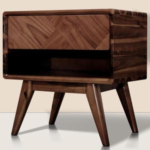 Laden Solid Acacia Wood Nightstand with Storage Drawer, Mid-Century Modern Art Deco Design, End Table for Bedroom & Living Room, Scratch & Water-Resistant, Easy Assembly, Walnut