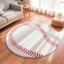 Dunzy 4ft/48inch Baseball Rug for Boys Room Sports Themed Room Decor for Kids Round Soft Washable Rugs with Non Slip Backing Baseball Themed Round Area Blanket for Bedroom Living Rooms Playroom Decor