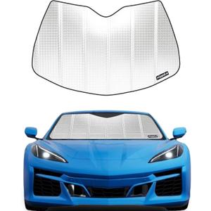 Pigenius Windshield Sun Shade for Chevy Corvette C8 2020-2026. Reflective Aluminum Film Front Window Sunshade - BLAZBLOCK (Classic Shiny Silver)