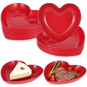 15 Pcs 8.7 Inch Red Heart Plates Modern Heart Shaped Dessert Bowls Appetizer Dishes Salad Plates for Valentine's Day Wedding Party Dinner Appetizer Dish Dipping Snack Fruit Dessert Steak Serving