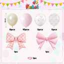 Bow Balloons,Light Baby Pink White Balloon with Bow Foil Balloon,for Women Birthday Party Bachelorette Bridal Engagement Coquette Theme Wedding Anniversary Supplies