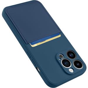 Design for iPhone 13 Pro Case with Card Holder for Women Men Soft Liquid Silicone Cover [Microfiber Lining] Full Camera Protection Shockproof Slim for iPhone 13 Pro Case Wallet Blue