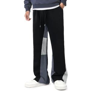 GINGTTO Mens Sweatpants Open Bottom Patchwork Stacked Paint Track Pants (X-Large, Black-no Paint)