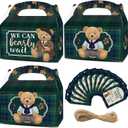READIGO 12PCS Vintage We Can Bearly Wait Party Boxes, Green Plaid Teddy Bear Gift Treat Boxes for Birthday, Baby Shower, Gender Reveal Party Decoration